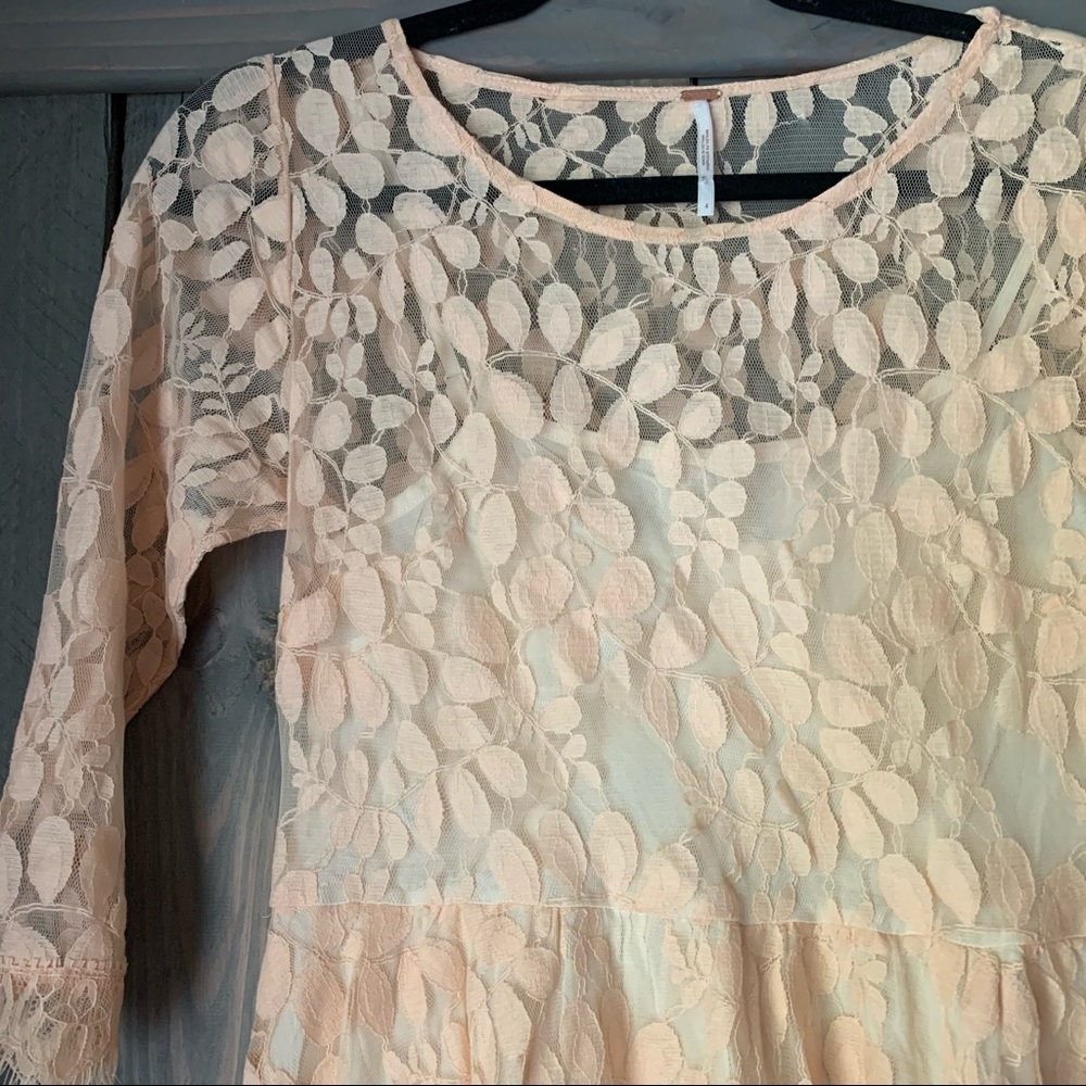 Free People Blush Pink Lace Fit-and-Flare Dress - Picture 3 of 5